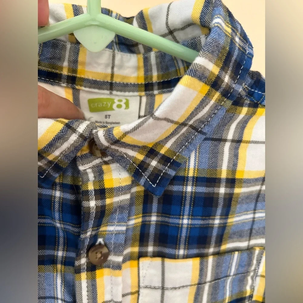 Crazy 8 Cotton Flannel Shirt | Boys 5T | Blue, Yellow & White Plaid Cozy Classic